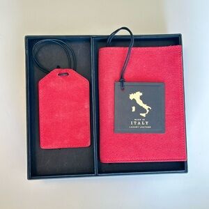 D’Autore Red Luxury Leather Passport Holder & Luggage Tag Set Made Italy NIB